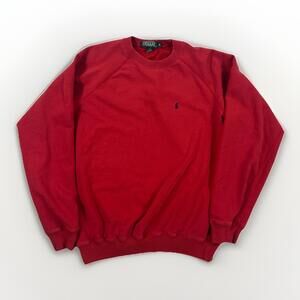 Vintage 80’s Ralph Lauren Men Red POLO Pony Rider LOGO RAGLAN Sweatshirt XL